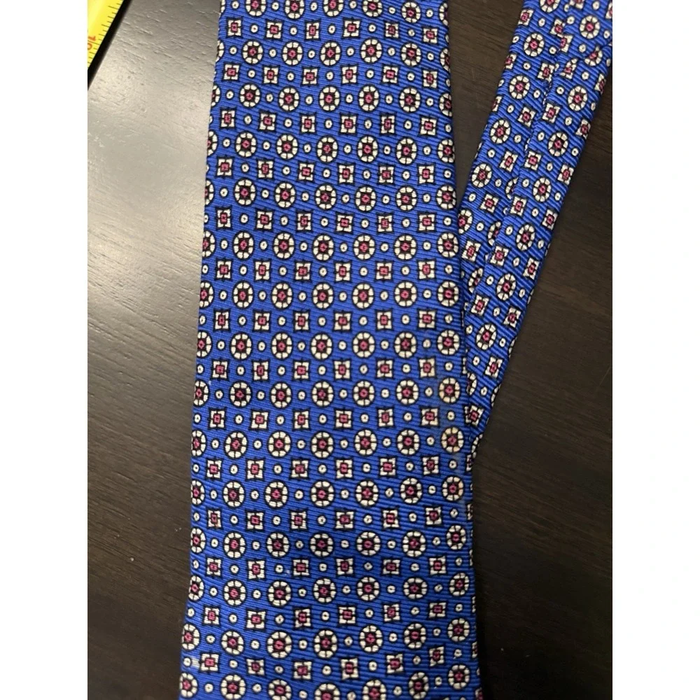 Vintage Polo Ralph Lauren Blue Geometric Medallion Silk Tie Made by Hand USA 90s